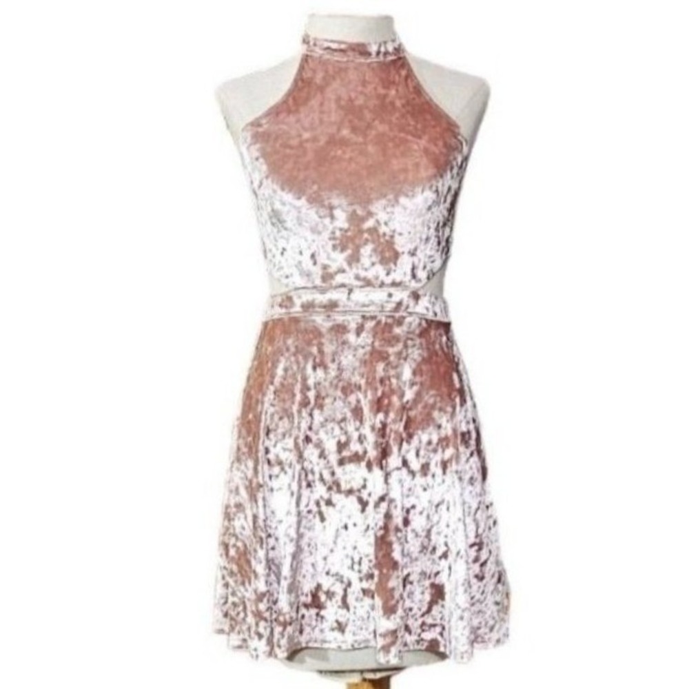 Holister Crushed‎ Velvet Cutout Skater Dress XS Pink Y2k